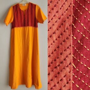 Fabindia Tunic Dress Womens Small Orange Kurti Cotton Colorful Dopamine Maxi